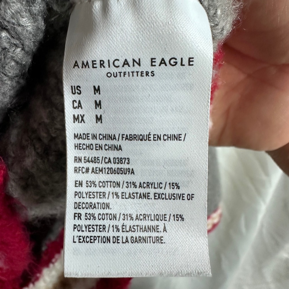 American Eagle Grey Red Cowl Neck Chunky Knit Varsity Stripe Sweater Womens M - Picture 3 of 6